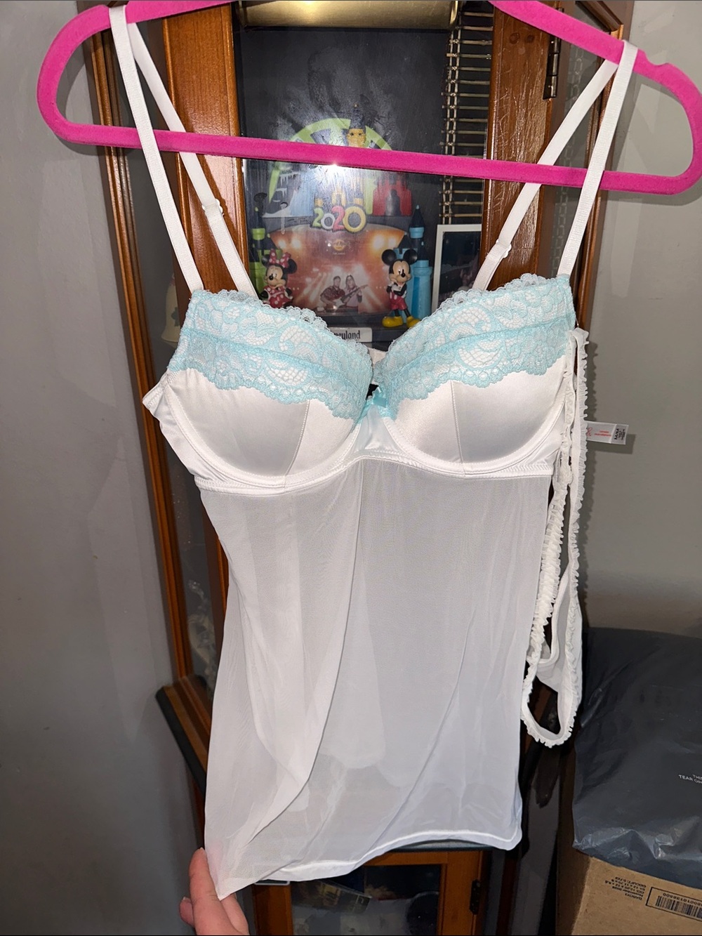 Gilligan & O'Malley White Chemise with Light Blue Lace Accents